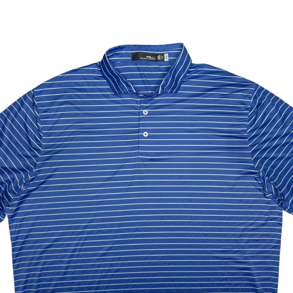 RLX Ralph Lauren Mens XL Golf Polo Featherweight Performance Stretch Blue Stripe